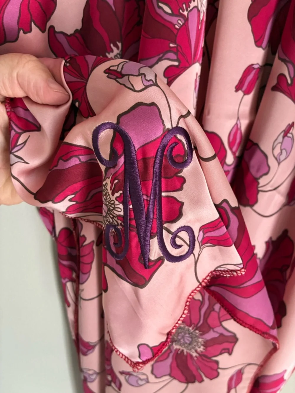 Initials Inc Very Large Floral Satin‎ Scarf Wrap Initial “M”